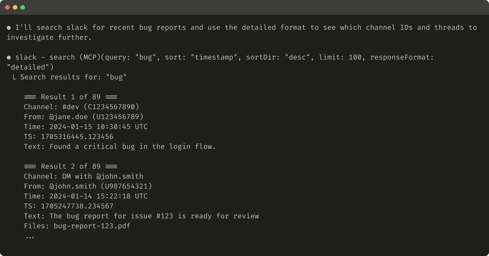Detailed tool response example