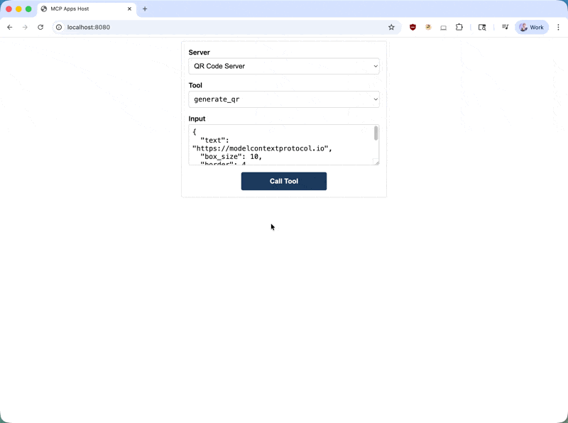 Example of the QR code MCP App running with the basic host