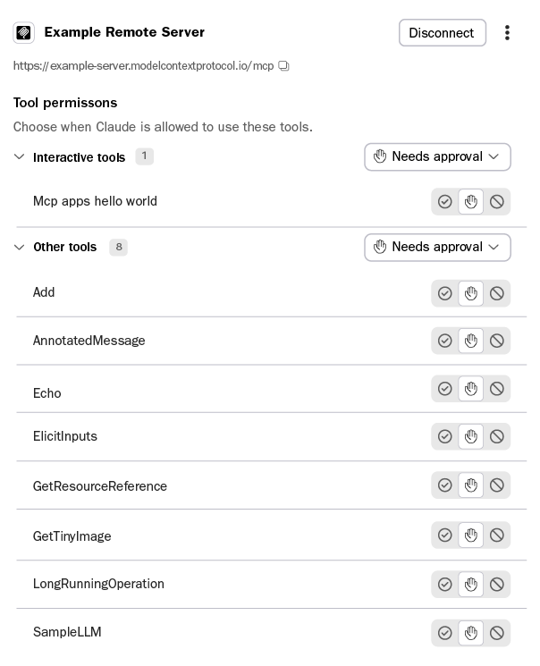 Tool permission configuration interface