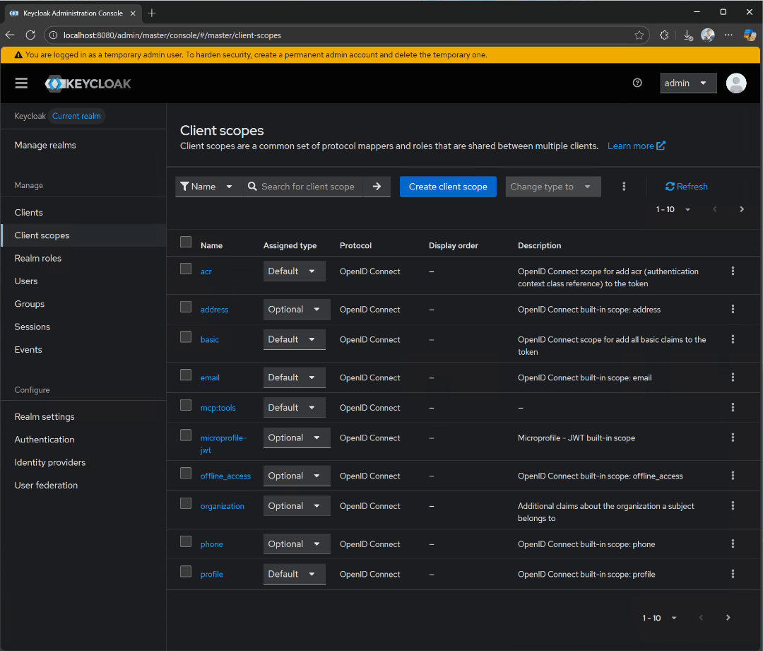 Configuring an audience for a token in Keycloak.