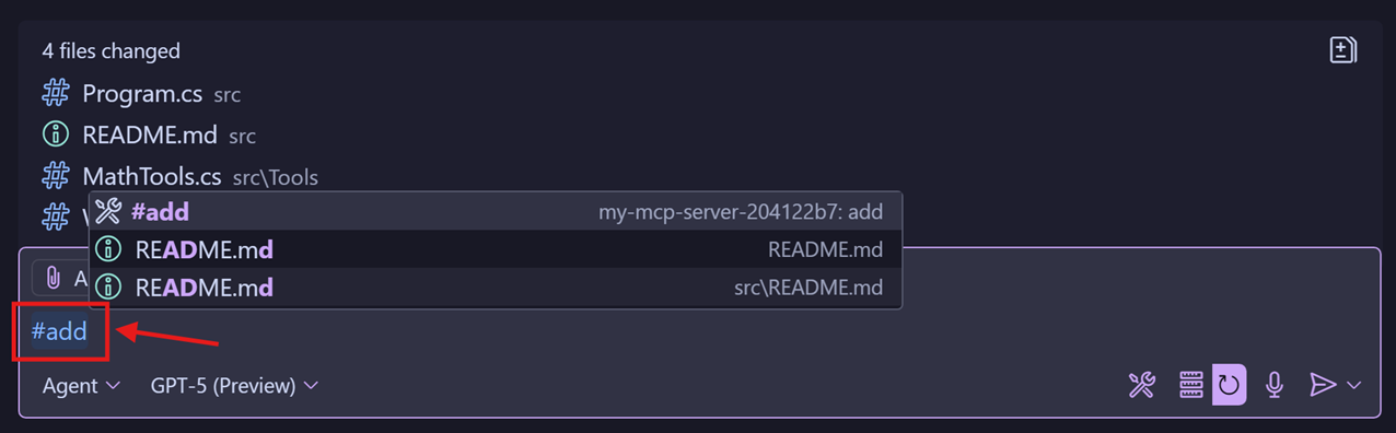 Invoking MCP tools in VS Code.